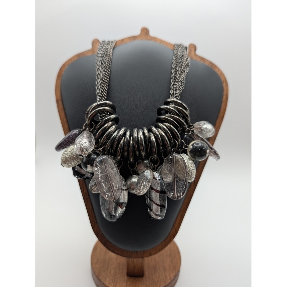 New York & Company Gunmetal Multi Strand Statement Necklace Chunky Bead Cluster